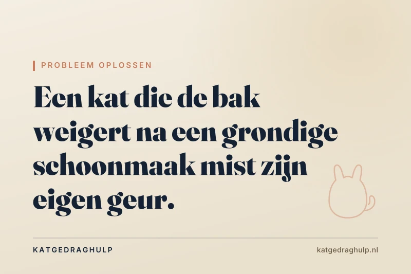 Tekstkaart van KatGedragHulp: Kat gebruikt kattenbak niet meer na schoonmaken: te schoon bestaat